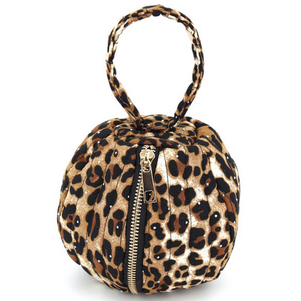 - Rhinestone Studded Quilted Puffer Round Ball Bag With Top-BR
