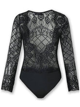 Load image into Gallery viewer, Sexy See-through Long-Sleeved Eyelash Bodysuit: Black / S
