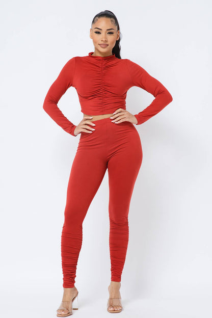 Top Ruched Legging Set: Eggplant
