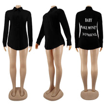 Load image into Gallery viewer, Button-Down Long Sleeve Top with Print -NAVY Bodi Language for Women
