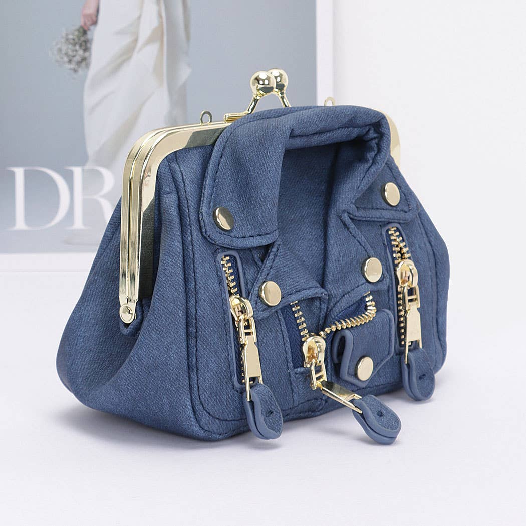 Faux Denim Leather jacket Style Crossbody Bag: DBL