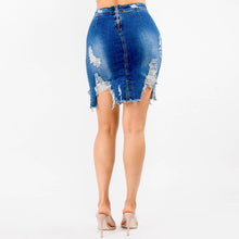 Load image into Gallery viewer, DISTRESSED CUT HEM DENIM SKIRT / DARK BLUE Bodi Language for Women
