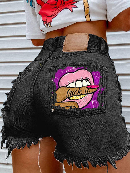 Tourtiwi - Bite Finger Printed Ripped Jeans: Blue / L