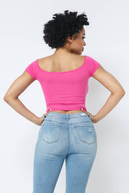 Front Cut Outs Off Shoulder Top: Pink