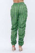 Load image into Gallery viewer, Plaid Print Wind Breaker Drawstring Shirring Jogger Pants- Green
