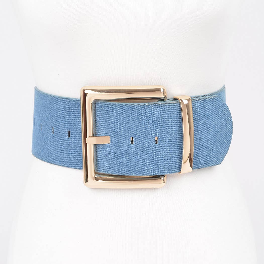 Oversized Metal Buckle Denim Waist Belt: Silver