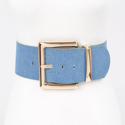 Oversized Metal Buckle Denim Waist Belt: Silver