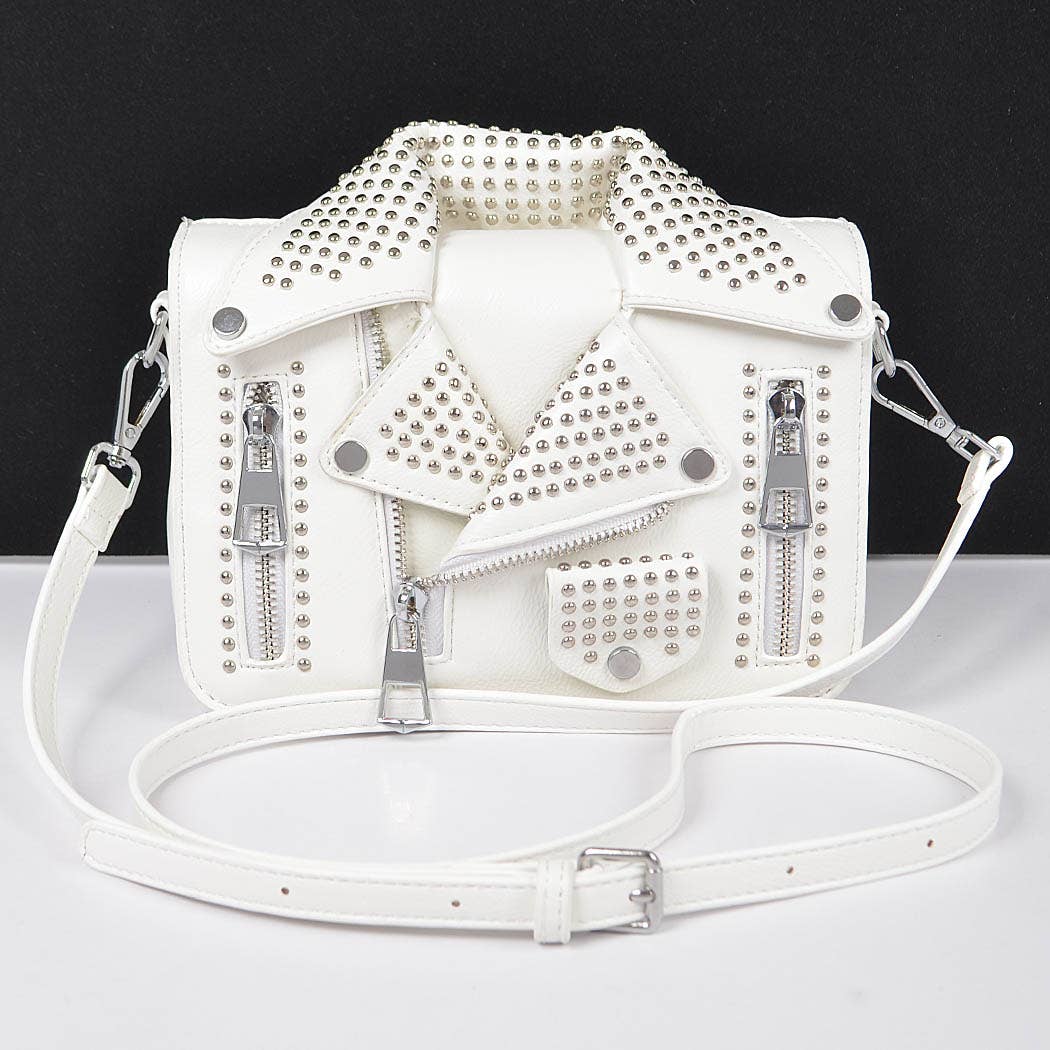 Vegan Leather Metal Studded Jacket Clutch: Silver