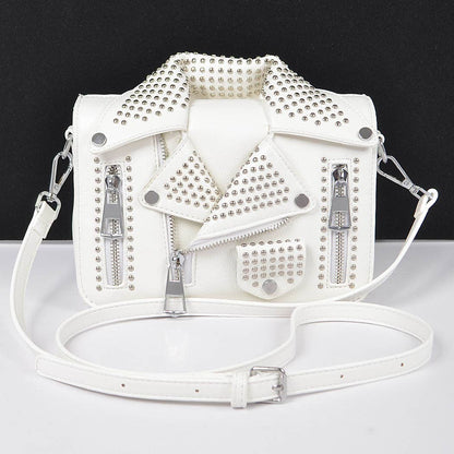 Vegan Leather Metal Studded Jacket Clutch: Silver