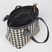 Load image into Gallery viewer, Houndstooth Tweed Small Tote Bag: Black
