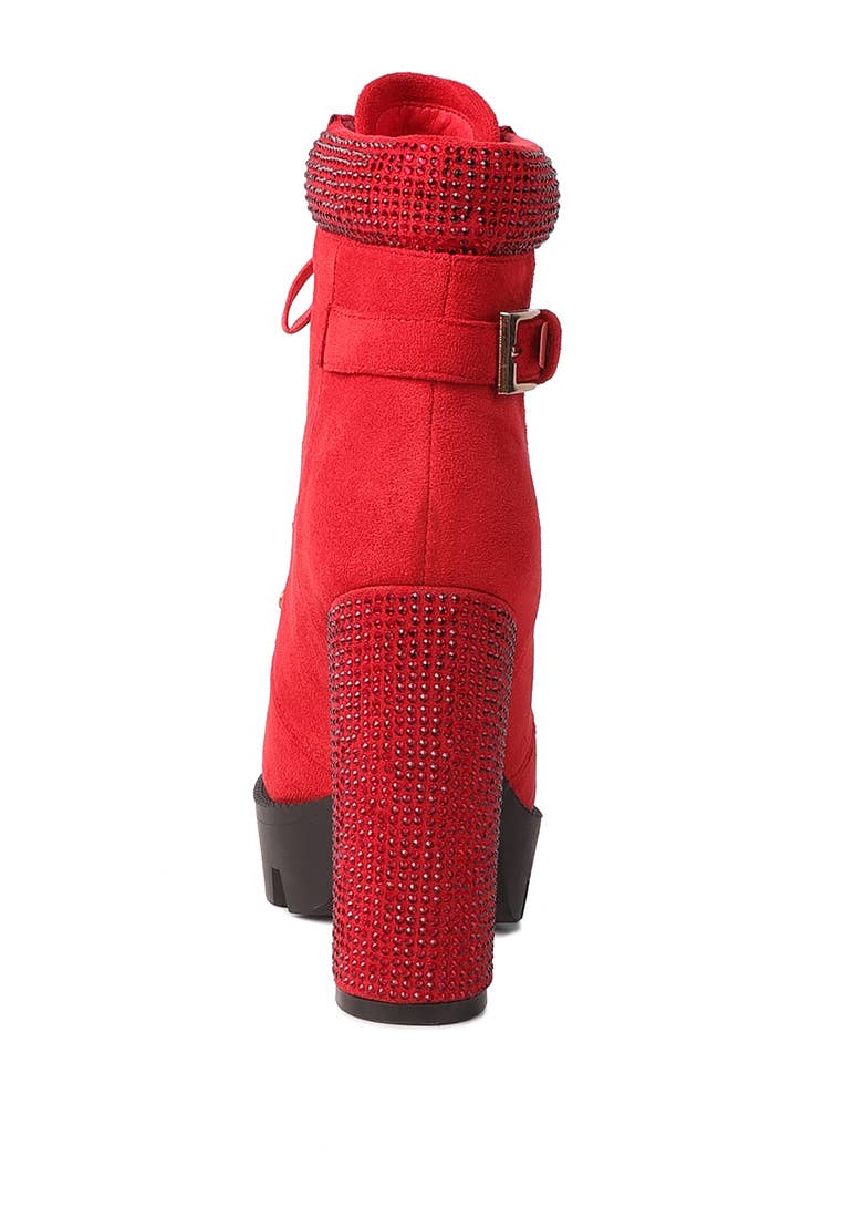 Block Heeled Ankle Boot: RED