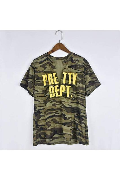 Camo plunging neck tee Bodi Language for Women