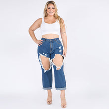 Load image into Gallery viewer, PLUS SIZE HIGH WAIST CUT OUT STRAIGHT JEANS

