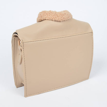 Chic Faux Fur Jacket Style Crossbody Clutch: Nude