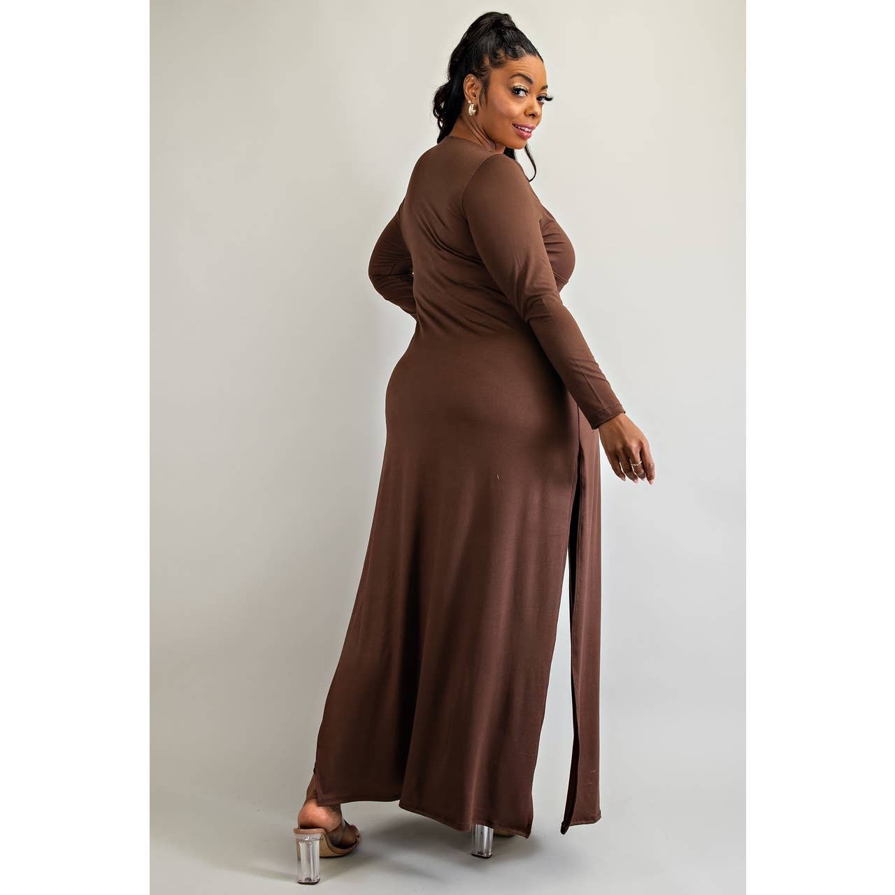 PLUS CRISS CROSS KEYHOLE CUT OUT LONG SLEEVE MAXI TOP: Royal