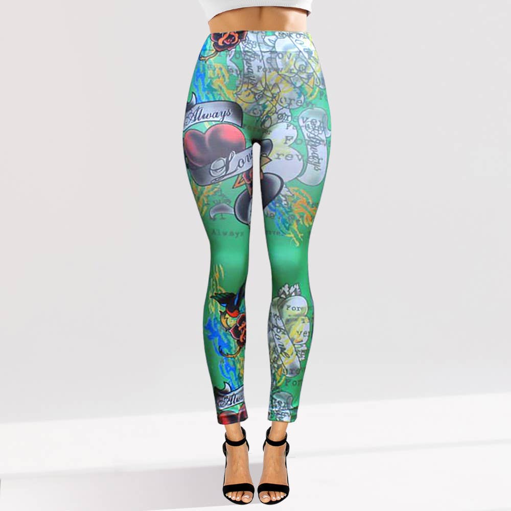 Tattoo Inspired Graphic Printed High Waisted Leggings: White