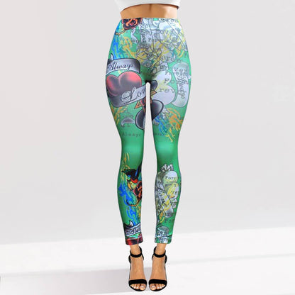 Tattoo Inspired Graphic Printed High Waisted Leggings: White