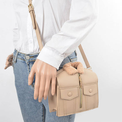Chic Faux Fur Jacket Style Crossbody Clutch: Nude