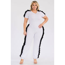 Load image into Gallery viewer, PLUS WHITE AND BLACK RUFFLE DETAIL JUMPSUIT : WHITE Bodi Language for Women
