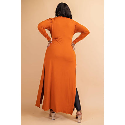 PLUS CRISS CROSS KEYHOLE CUT OUT LONG SLEEVE MAXI TOP: Royal