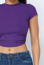 Load image into Gallery viewer, Rib Open Back String Tie Crop Top: Eggplant
