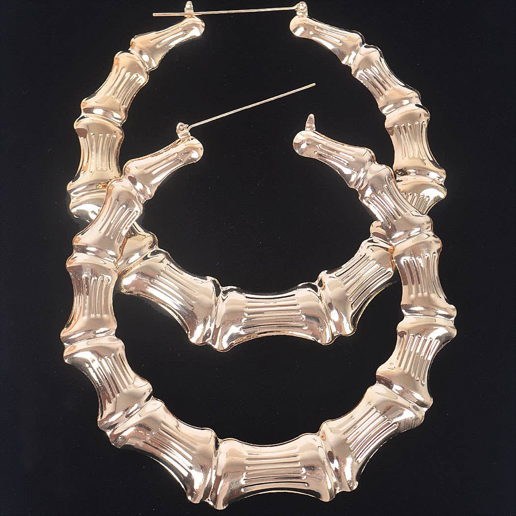 3AM BY H&D ACCESSORIES - Bamboo Metal 10cm Hoop Earring: Gold