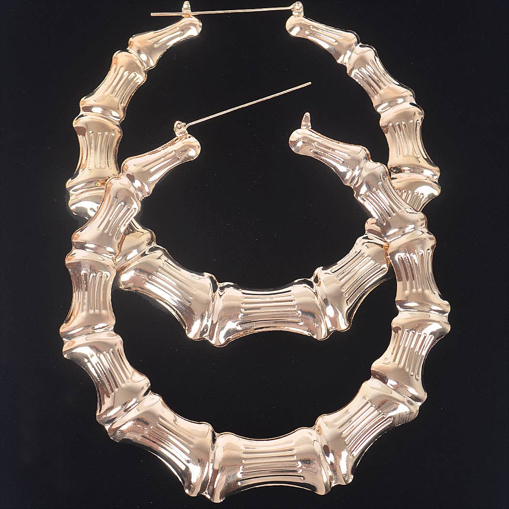 3AM BY H&D ACCESSORIES - Bamboo Metal 10cm Hoop Earring: Gold