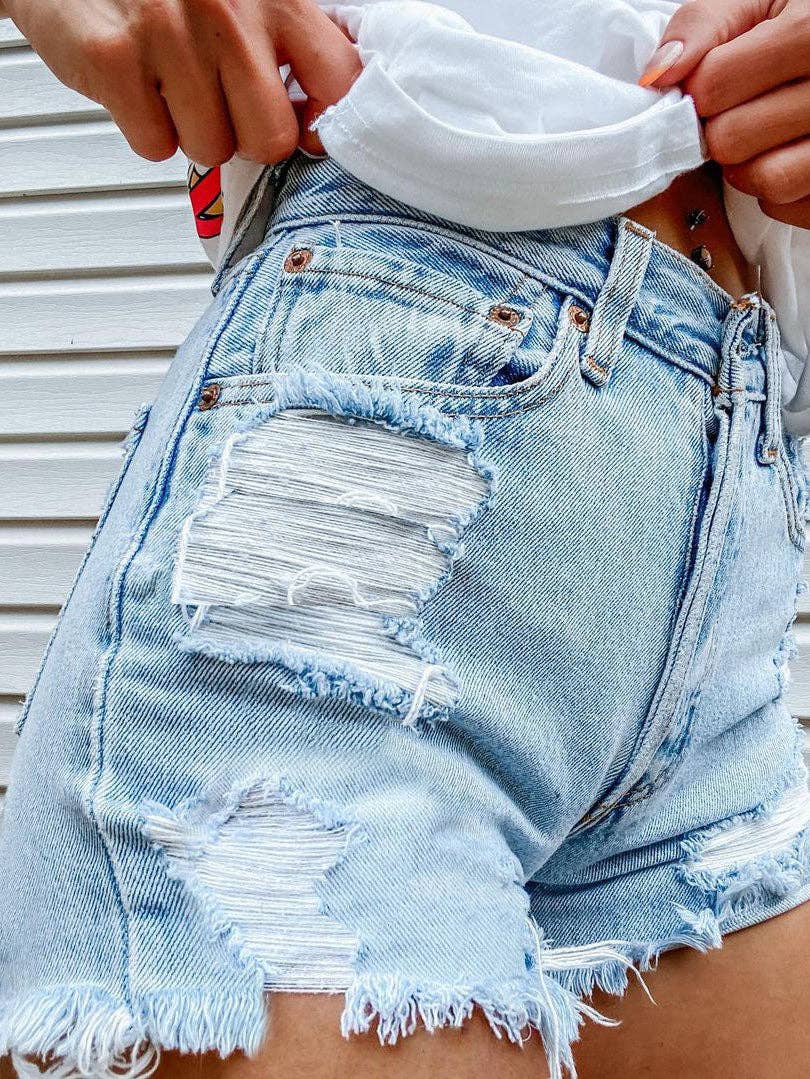 Tourtiwi - Bite Finger Printed Ripped Jeans: Blue / L