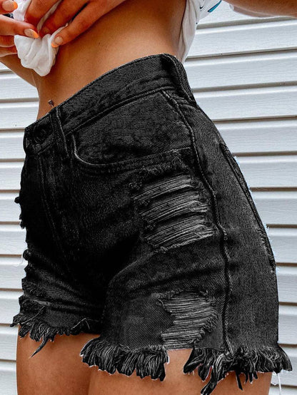 Bite Finger Printed Ripped Jeans: Blue / M