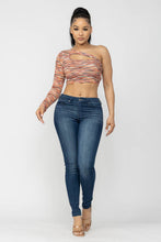 Load image into Gallery viewer, Space Dye One Shoulder Cut Out Detail Crop Top: Orange Combo Julia by LoveJ

