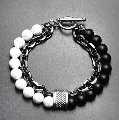 MEN'S CHAIN AND BEAD BRACELET: Howlite - White