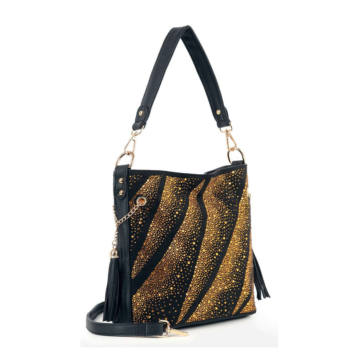 Beautifully Unique Rhinestone Pattern Crossbody Hobo: Gold