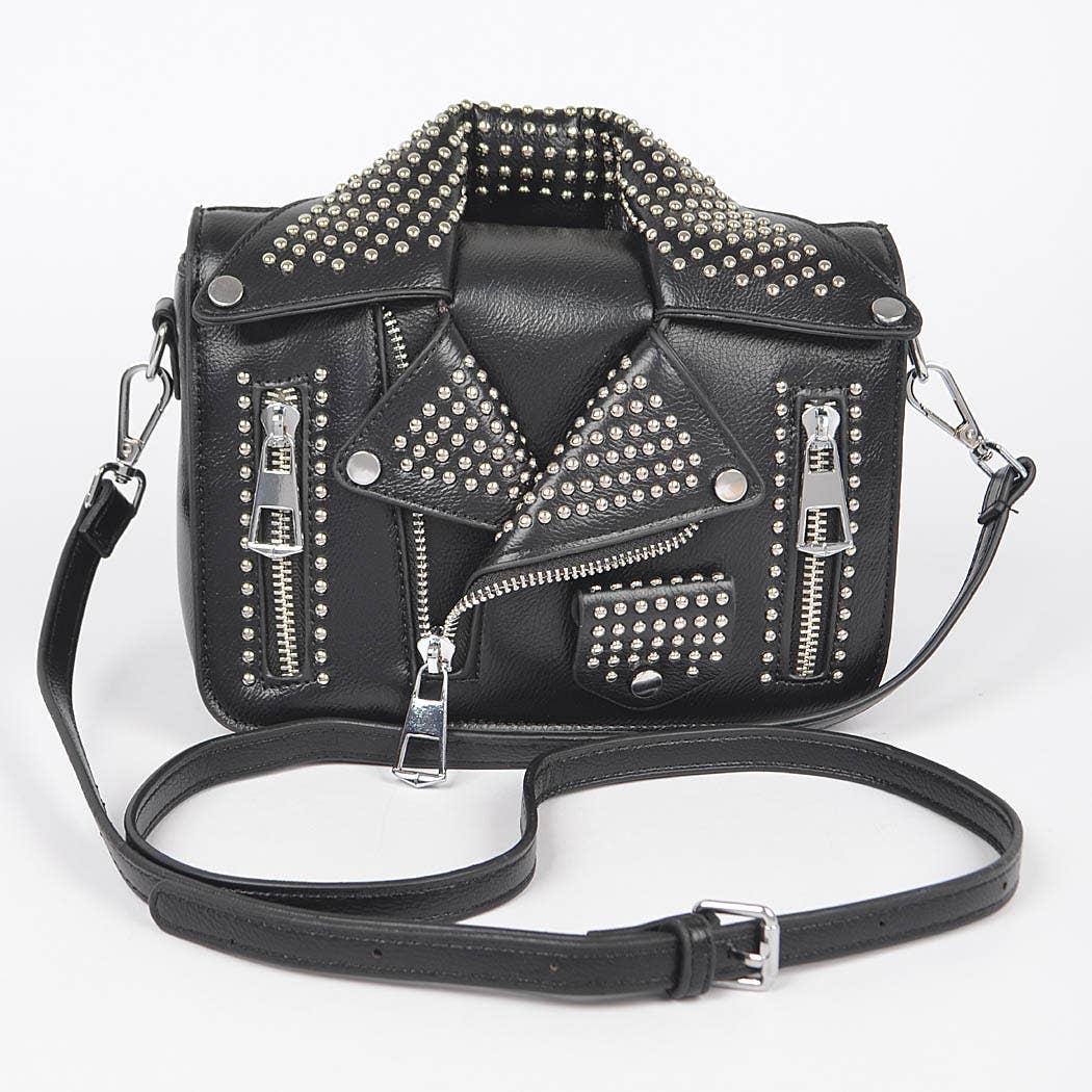 Vegan Leather Metal Studded Jacket Clutch: Silver