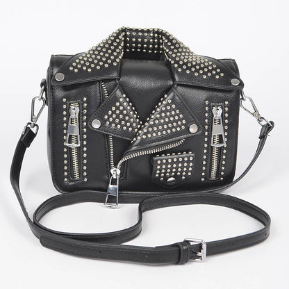 Vegan Leather Metal Studded Jacket Clutch: Silver