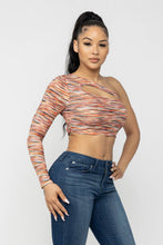 Load image into Gallery viewer, Space Dye One Shoulder Cut Out Detail Crop Top: Orange Combo Julia by LoveJ
