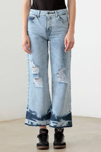Load image into Gallery viewer, Blue Acid Washed Destroyed Cropped Jeans: Acid Wash Bodi Language for Women
