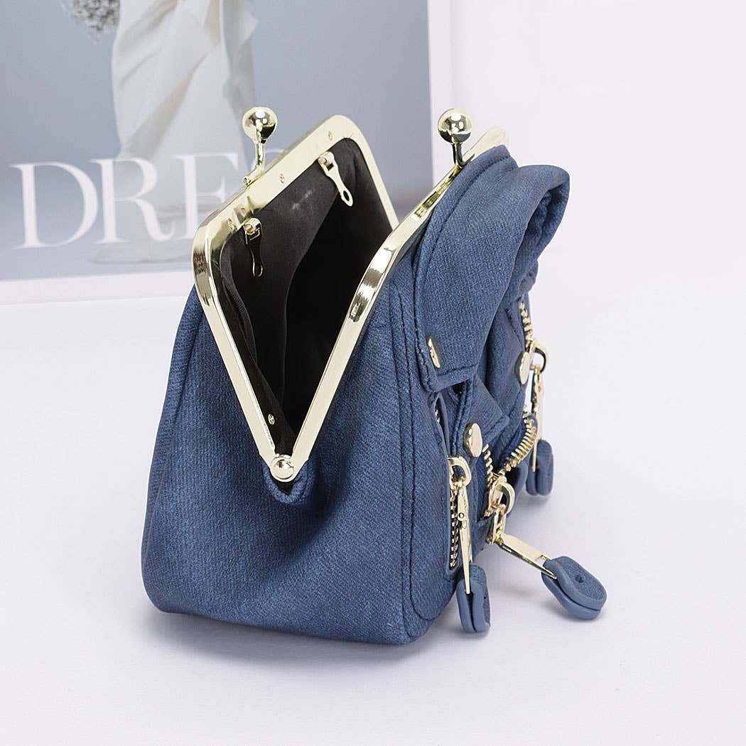 Faux Denim Leather jacket Style Crossbody Bag: DBL