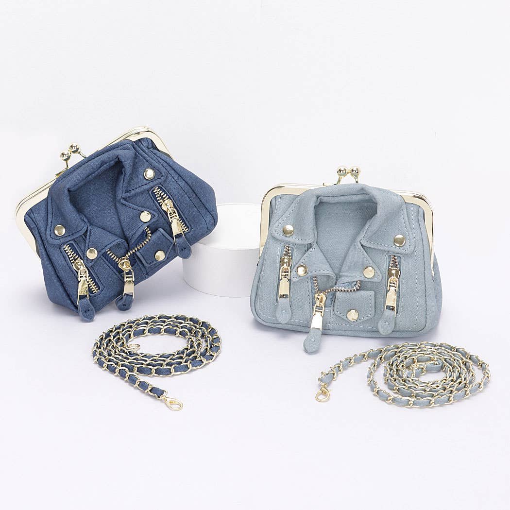 Faux Denim Leather jacket Style Crossbody Bag: DBL