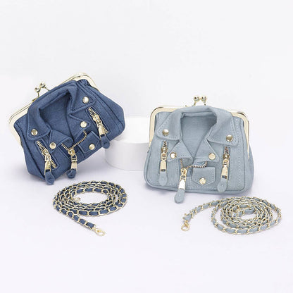 Faux Denim Leather jacket Style Crossbody Bag: DBL
