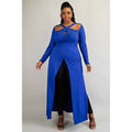 PLUS CRISS CROSS KEYHOLE CUT OUT LONG SLEEVE MAXI TOP: Royal
