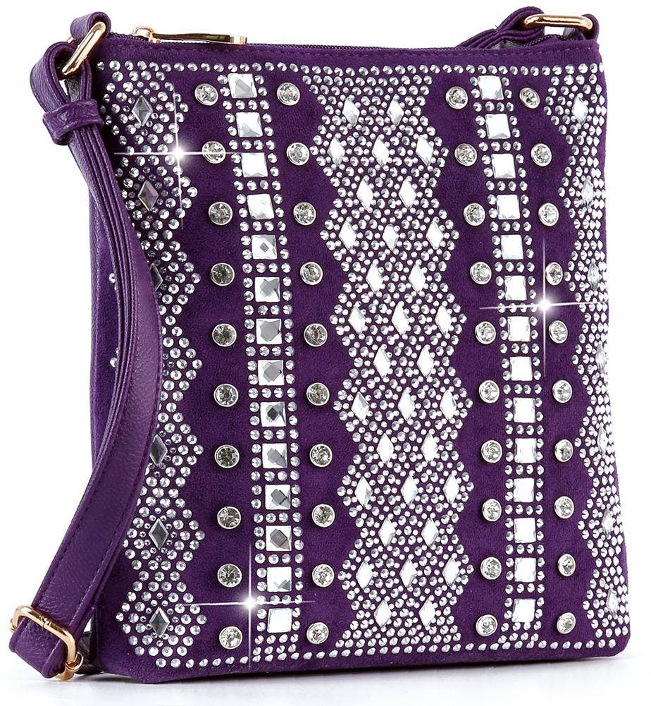 Handbag Express - Dazzling Bling Pattern Crossbody Sling: Purple Handbag Express