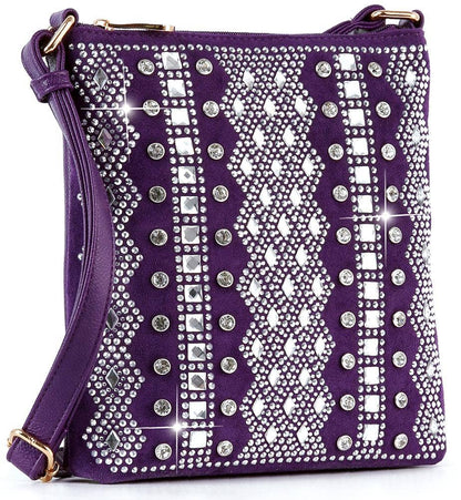 Handbag Express - Dazzling Bling Pattern Crossbody Sling: Purple Handbag Express