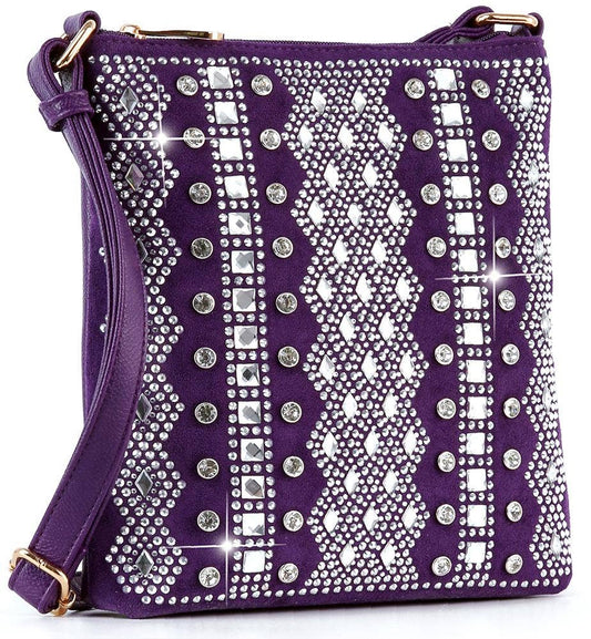 Handbag Express - Dazzling Bling Pattern Crossbody Sling: Purple Handbag Express