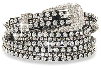 Handbag Express - Leather Rhinestone Skinny Belt Bodi Language for Women