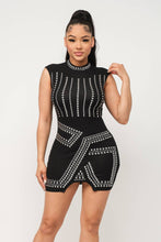 Load image into Gallery viewer, Front Studs Embellished Mock Neck Mini Dress - Bodi Language for Women
