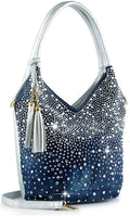 Glamorous Rhinestone Tall Shoulder Bag - Blue - Bodi Language for Women