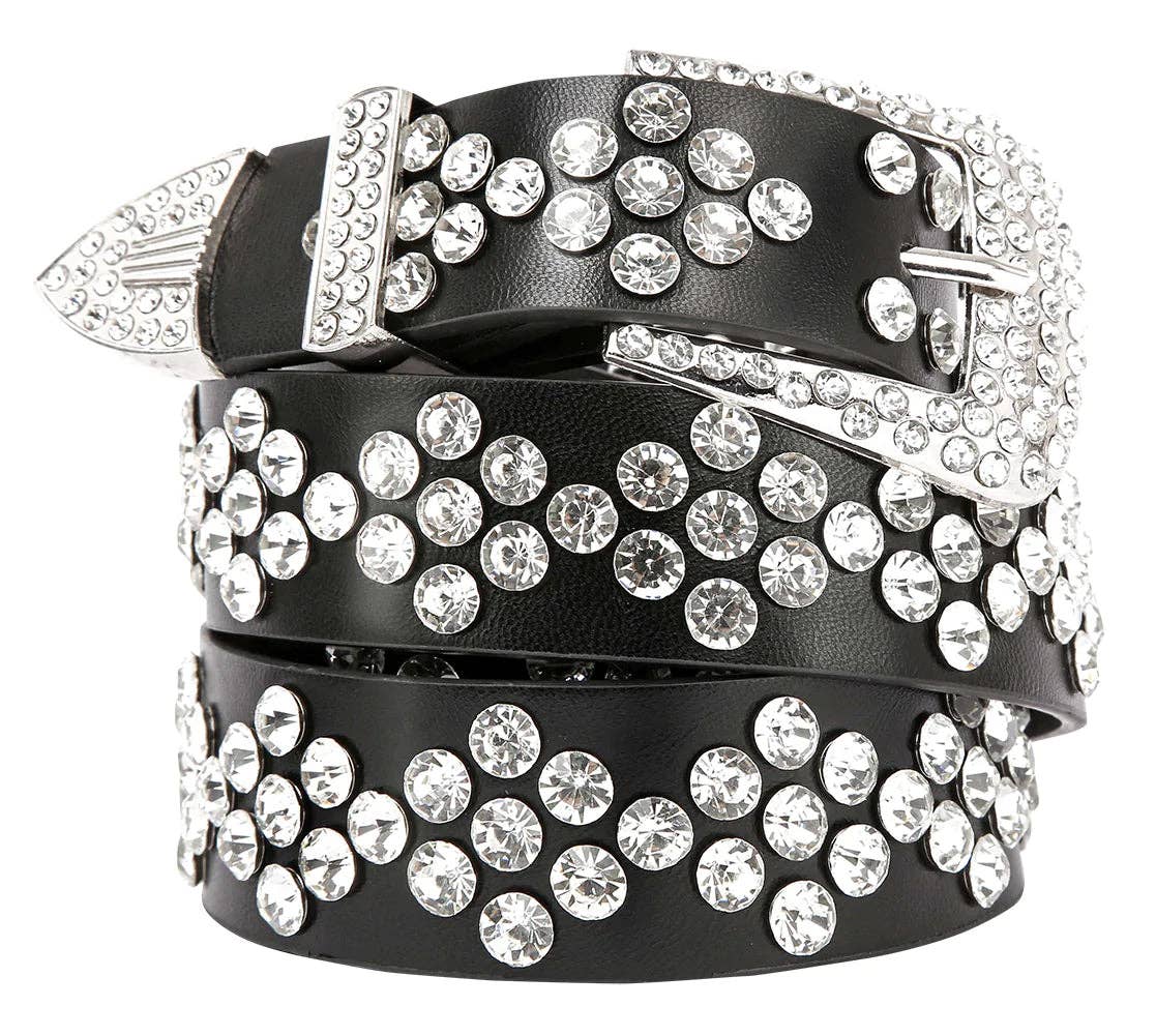Handbag Express - Leather Rhinestone Patterned Belt - Bodi Language for Women