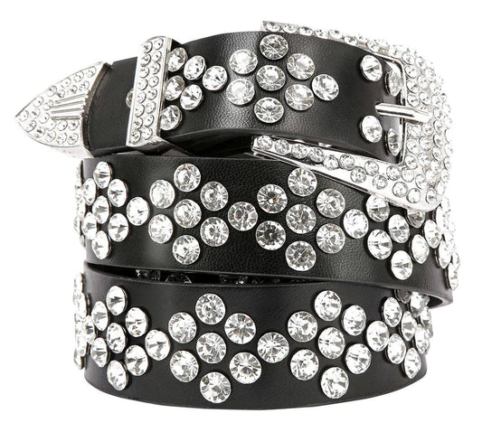 Handbag Express - Leather Rhinestone Patterned Belt - Bodi Language for Women