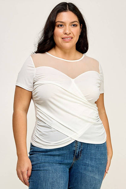Plus Size Mesh Wrap Top - - Bodi Language for Women