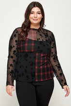 Load image into Gallery viewer, Plus Size Patchwork Mesh Mock Neck Top - Black - Bodi Language for Women
